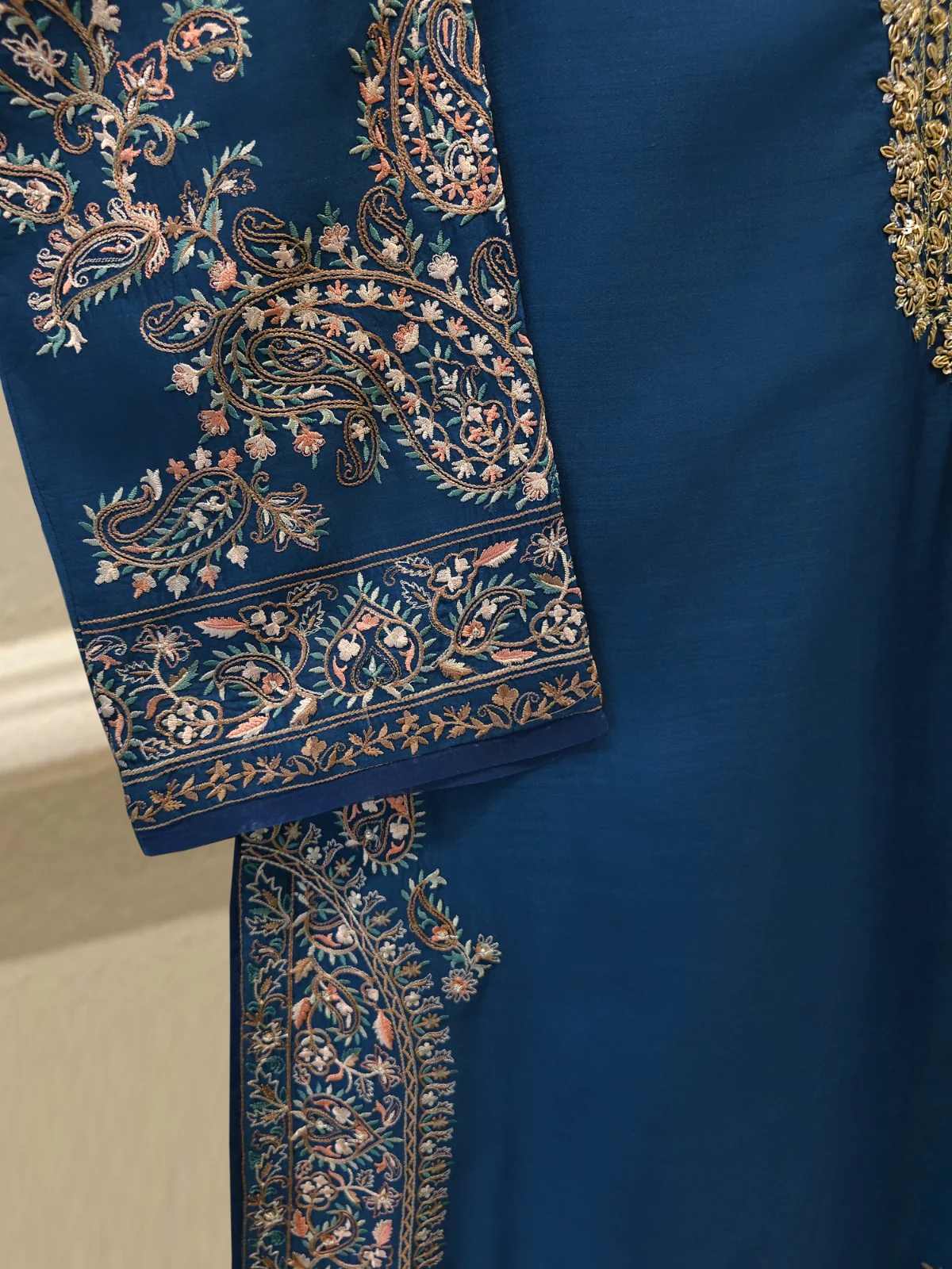 3 Piece- Pure Khadi Silk Embroidered Suit S113495 - Image 3
