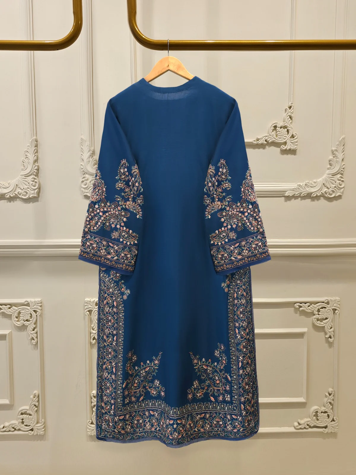 3 Piece- Pure Khadi Silk Embroidered Suit S113495 - Image 5