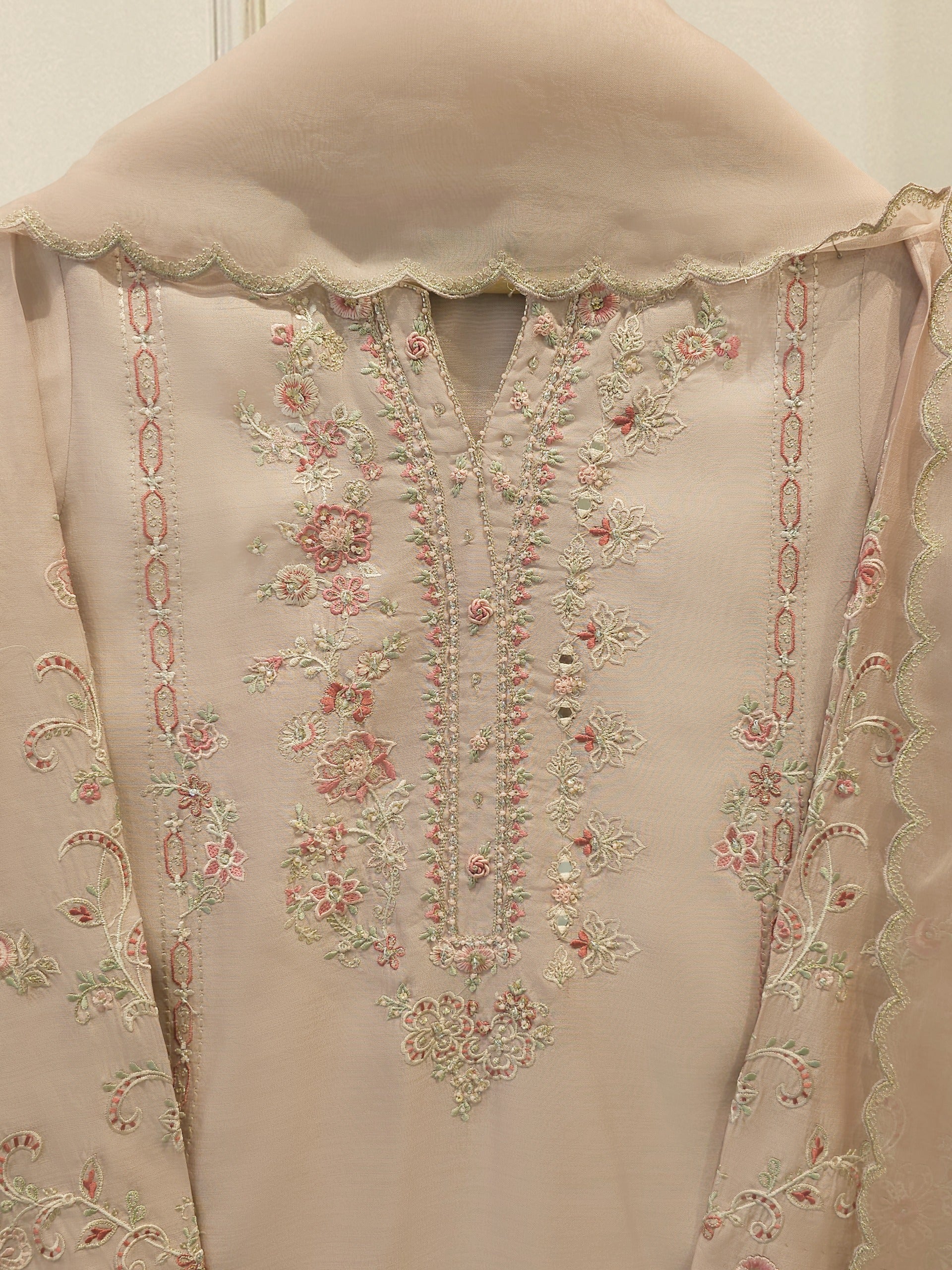 3 Piece- Pure Khadi Silk Embroidered Suit S113657 - Image 2