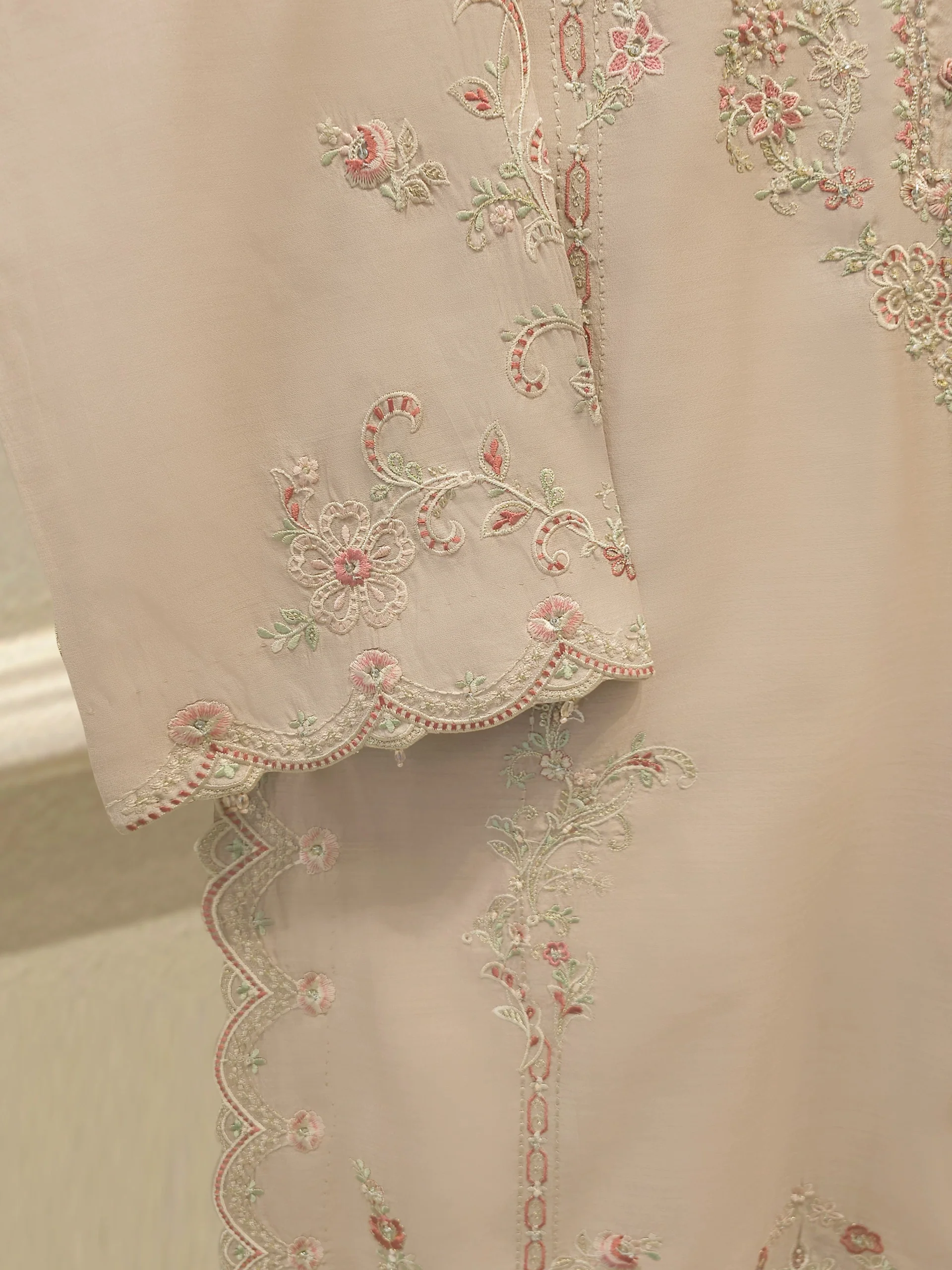 3 Piece- Pure Khadi Silk Embroidered Suit S113657 - Image 3