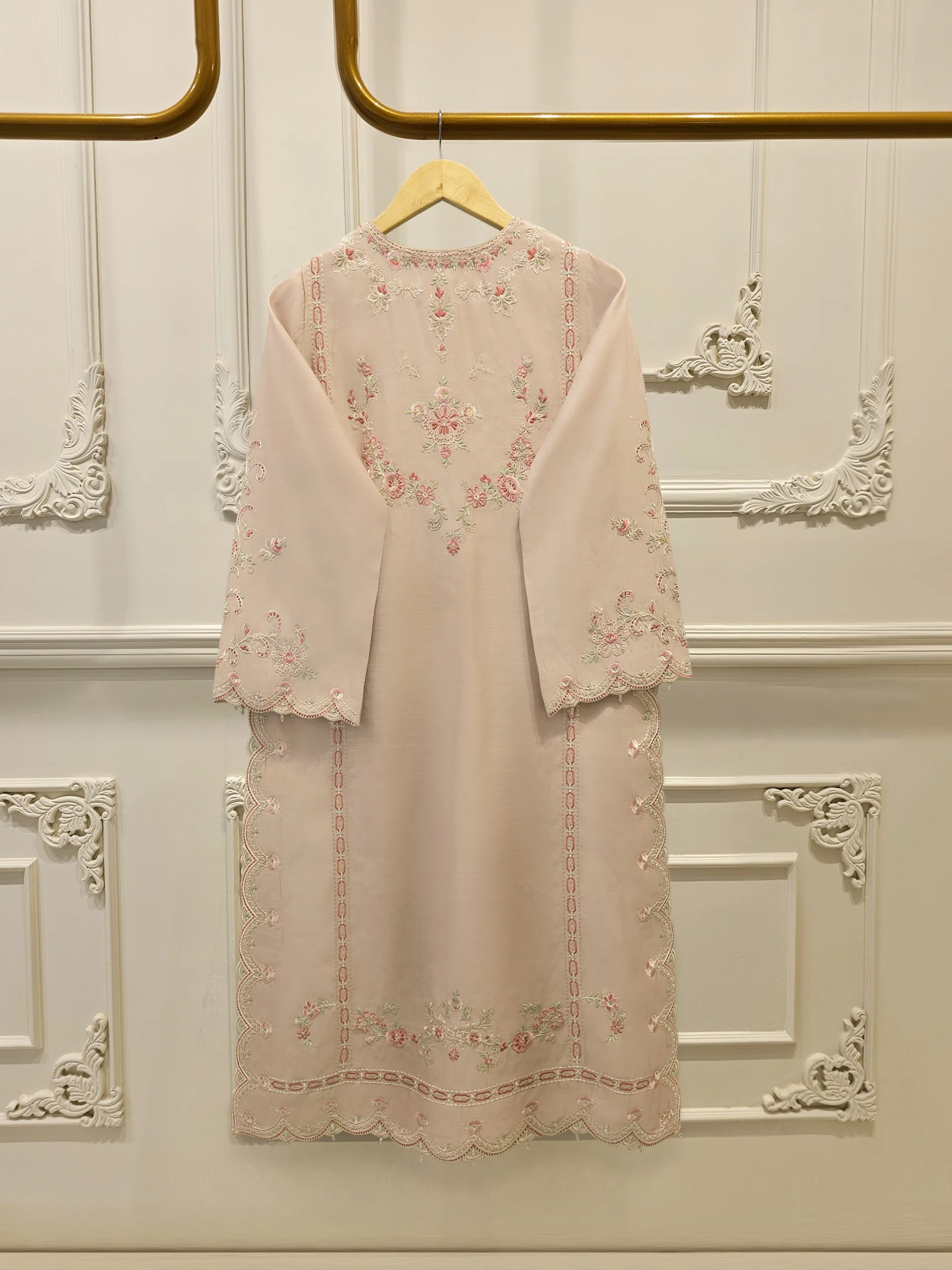 3 Piece- Pure Khadi Silk Embroidered Suit S113657 - Image 7