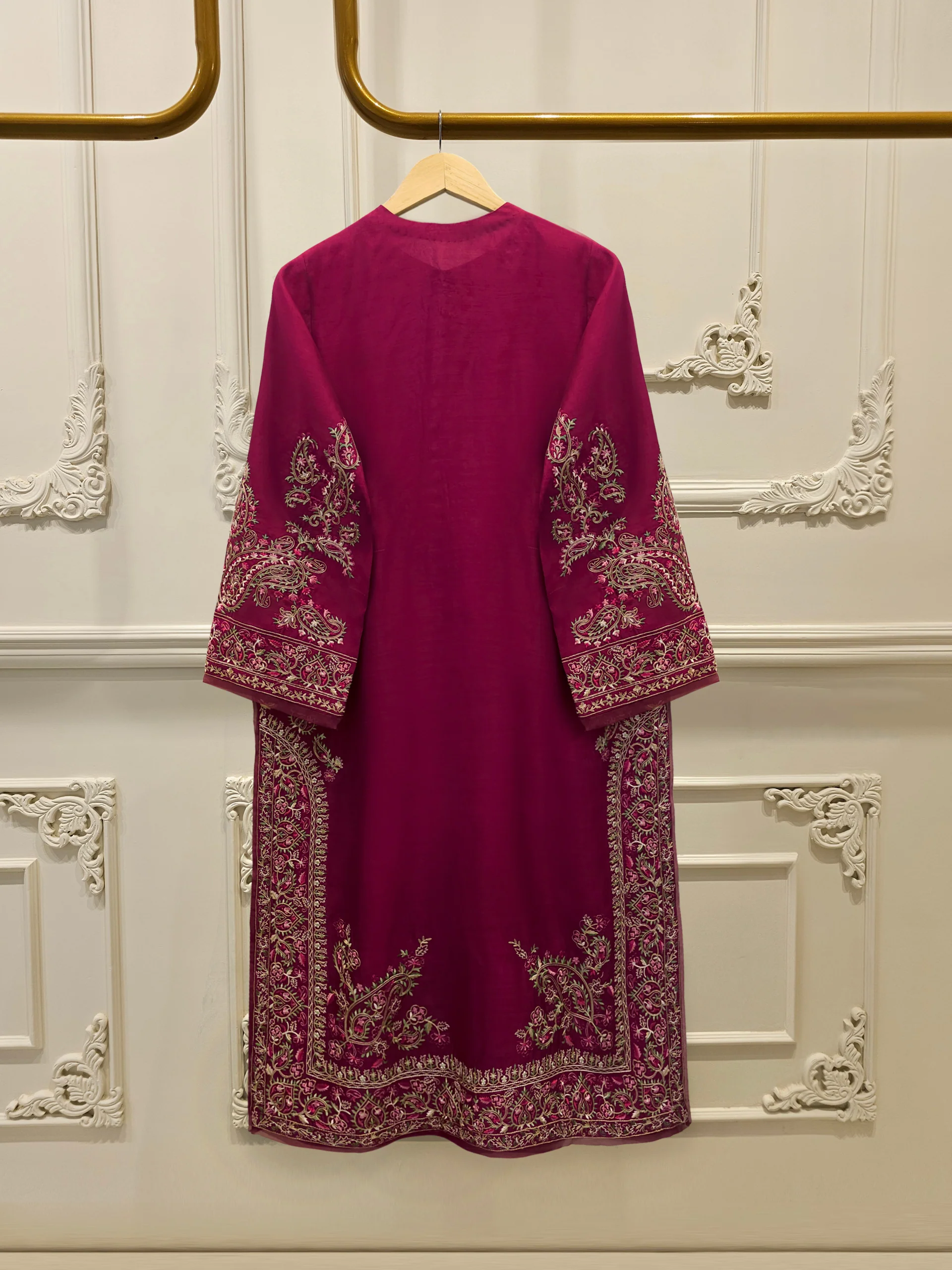3 Piece- Pure Khadi Silk Embroidered Suit S113723 - Image 4