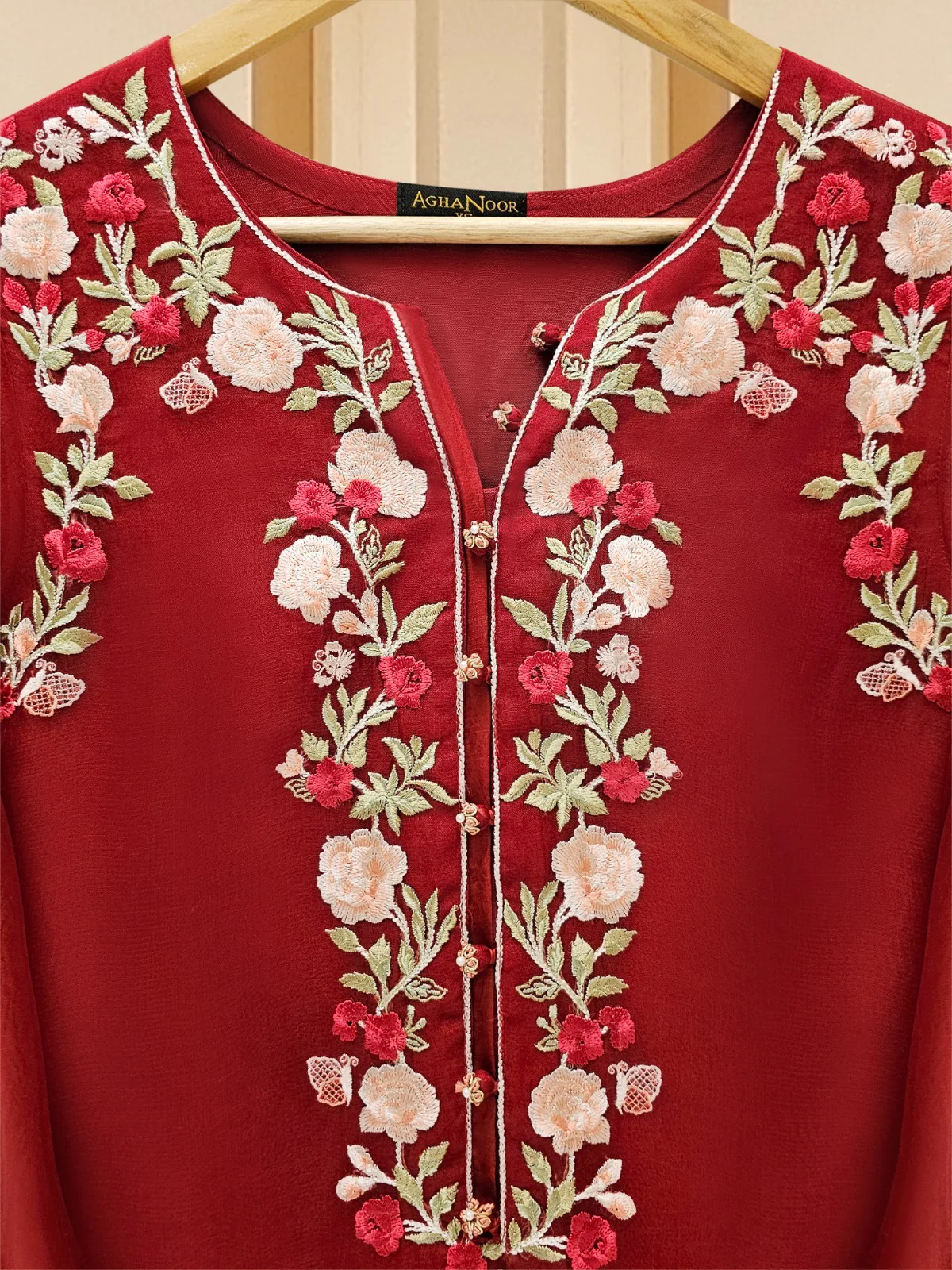 3 Piece - Pure Organza Embroidered Suit S109172 - Image 3