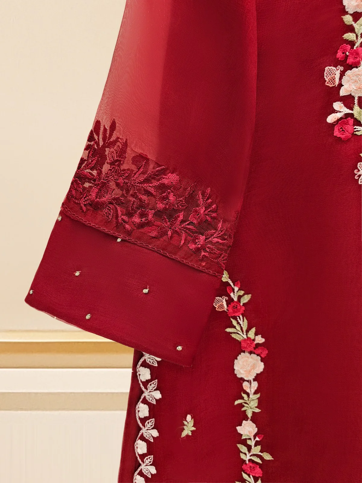 3 Piece - Pure Organza Embroidered Suit S109172 - Image 4