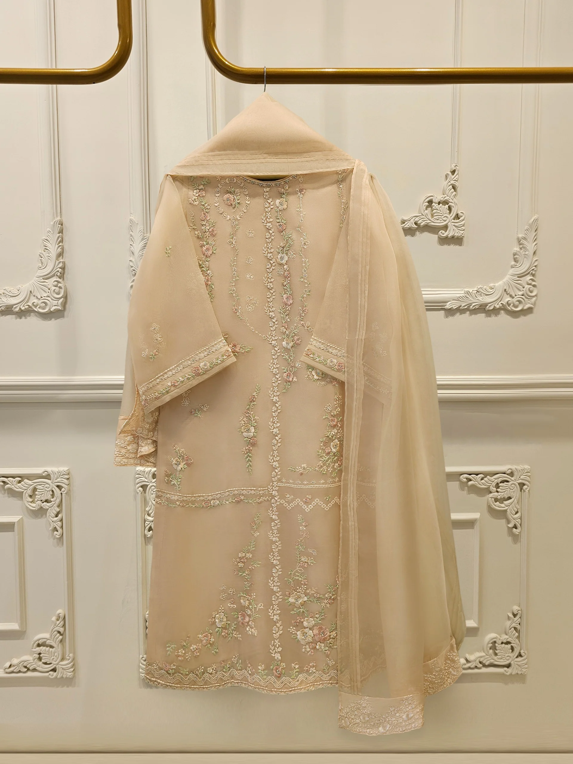 3 Piece - Pure Organza Embroidered Suit S113112