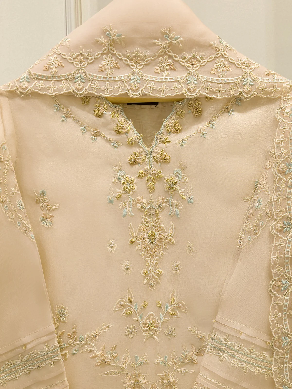 3 Piece - Pure Organza Embroidered Suit S113262 - Image 2