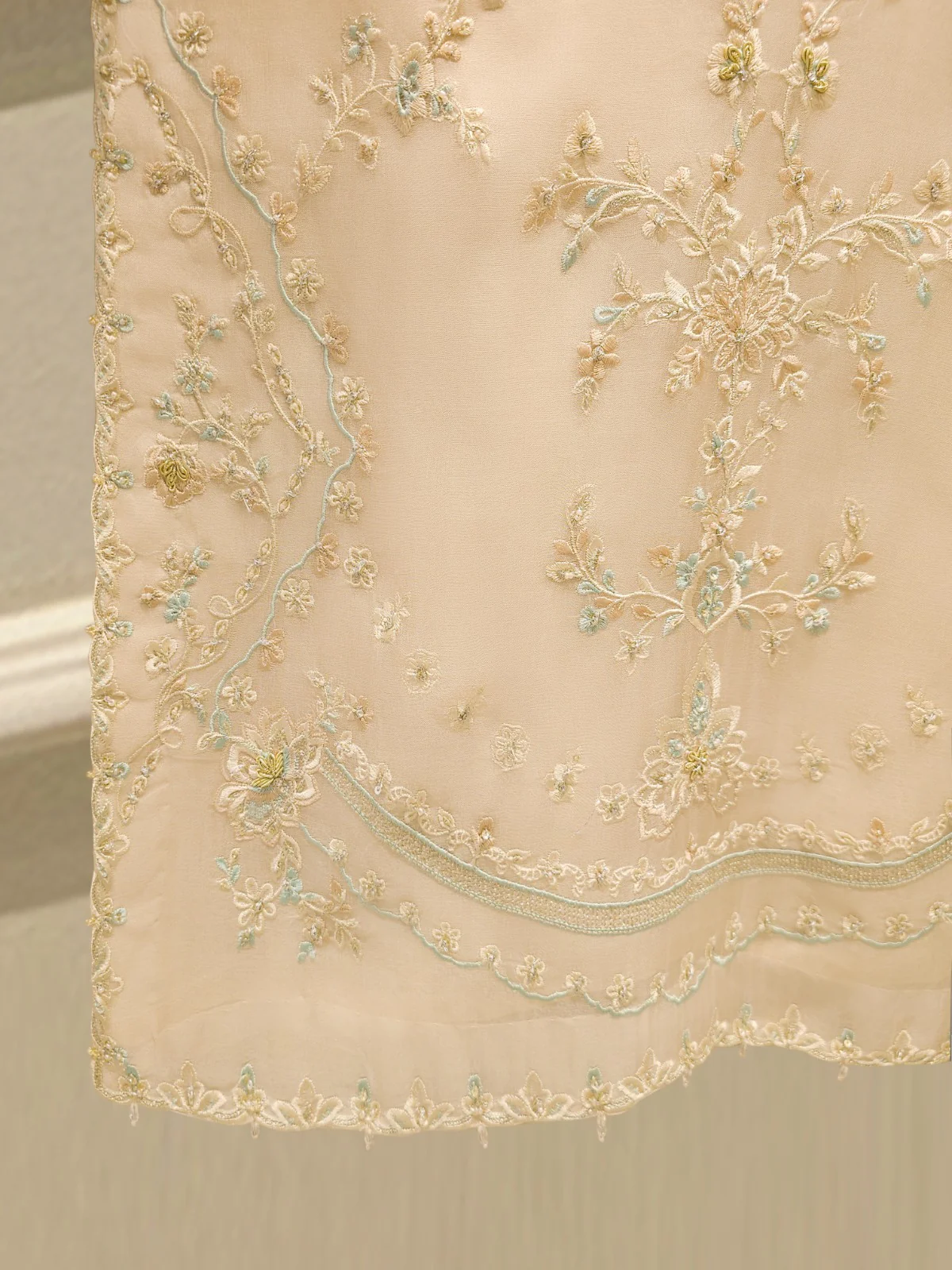 3 Piece - Pure Organza Embroidered Suit S113262 - Image 3