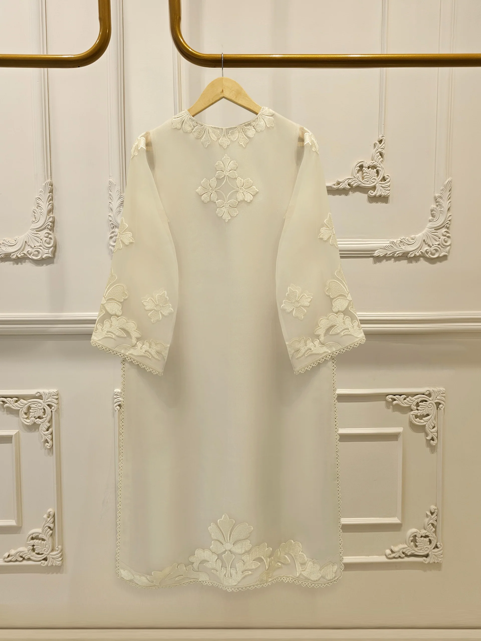 3 Piece - Pure Organza Embroidered Suit S113571 - Image 5