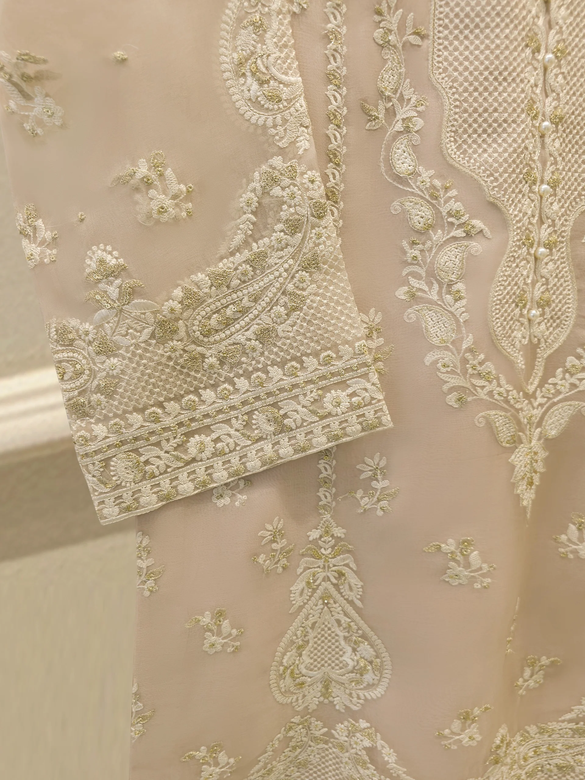 3 Piece - Pure Organza Embroidered Suit S114060 - Image 3