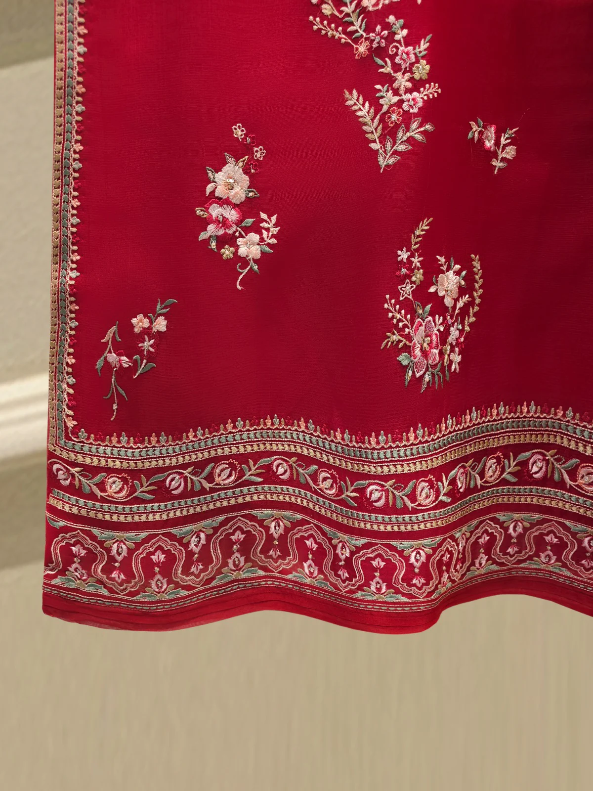 3 Piece - Pure Organza Embroidered Suit S114192 - Image 4