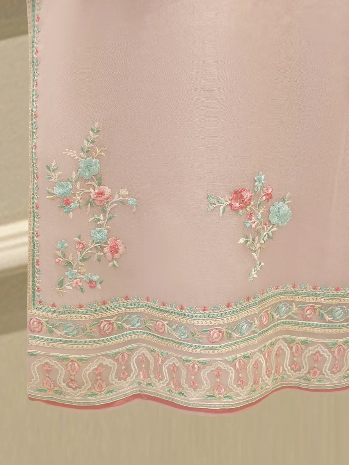 3 Piece - Pure Organza Embroidered Suit S114193 - Image 5