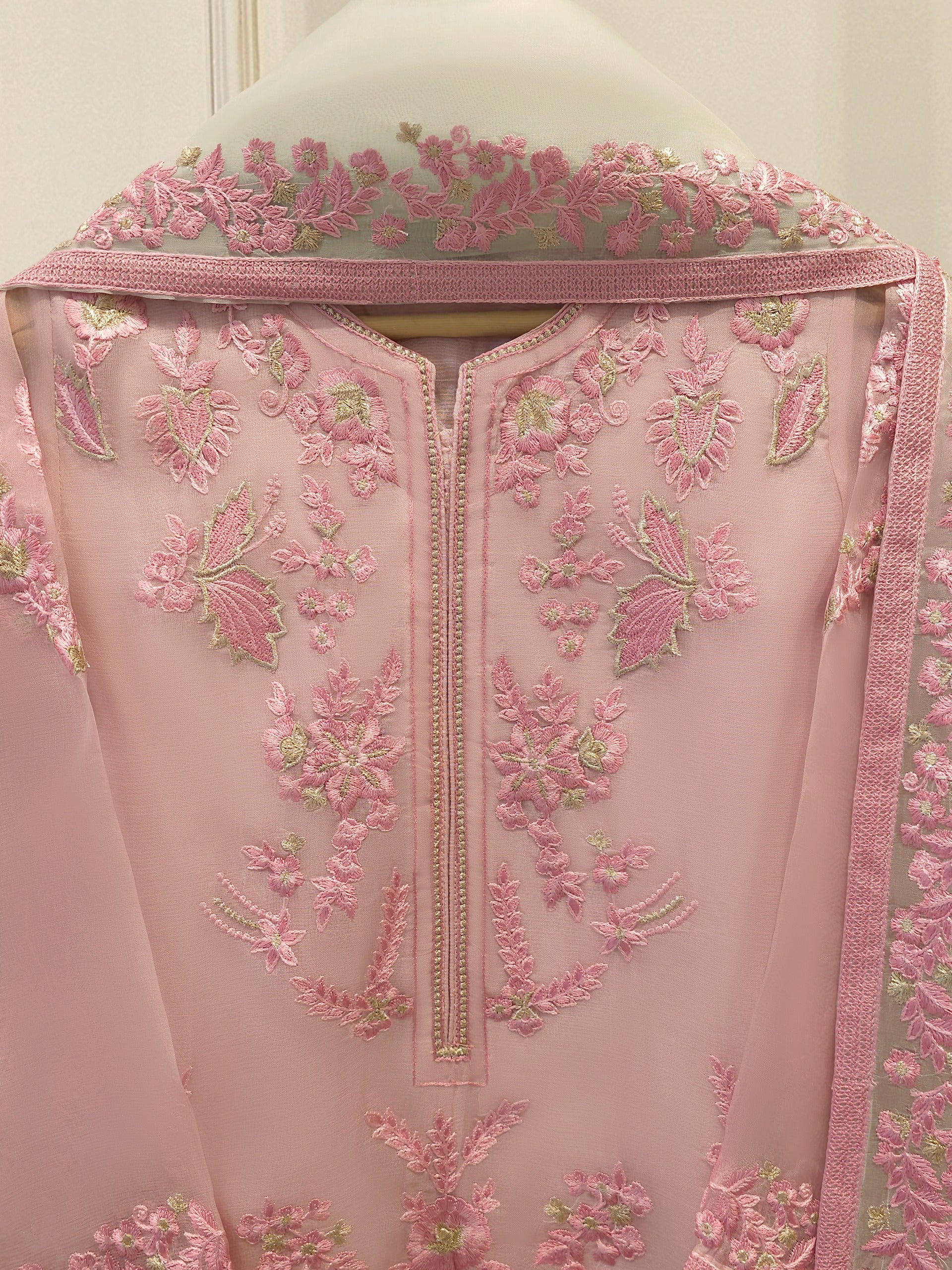 3 Piece - Pure Organza Embroidered Suit S114205 - Image 2