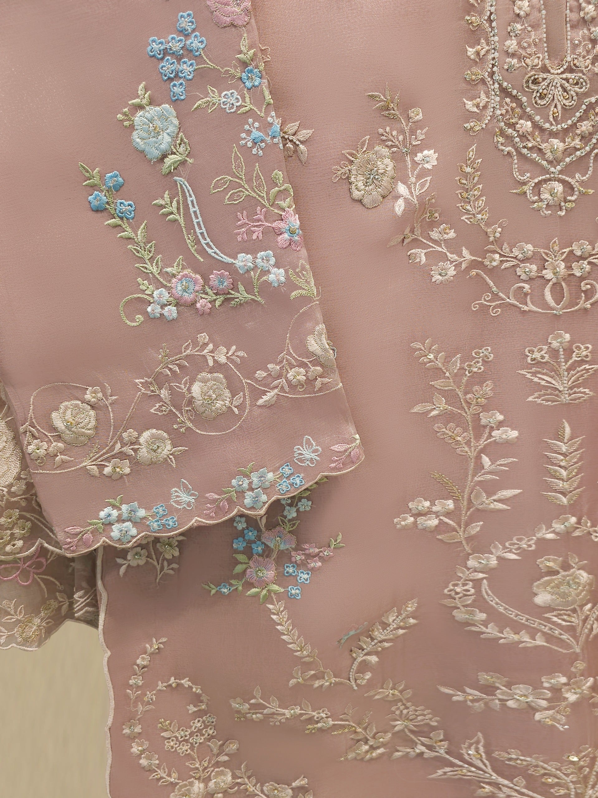 3 Piece - Pure Organza Embroidered Suit S114272 - Image 3
