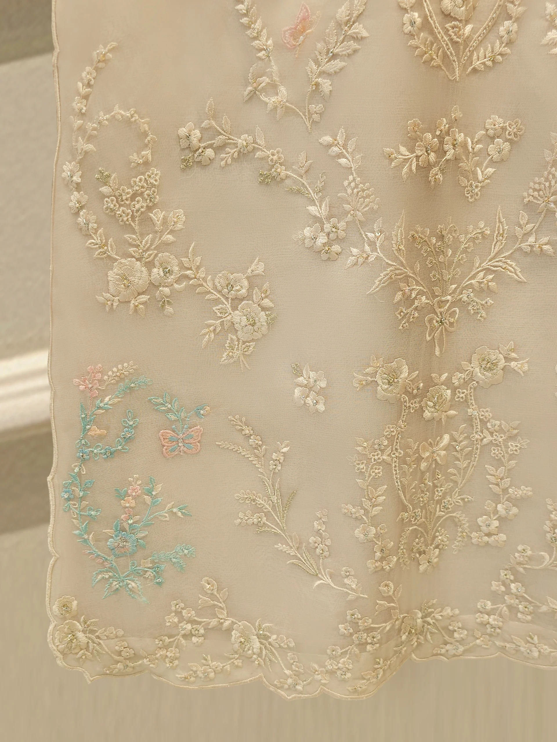 3 Piece - Pure Organza Embroidered Suit S114277 - Image 3