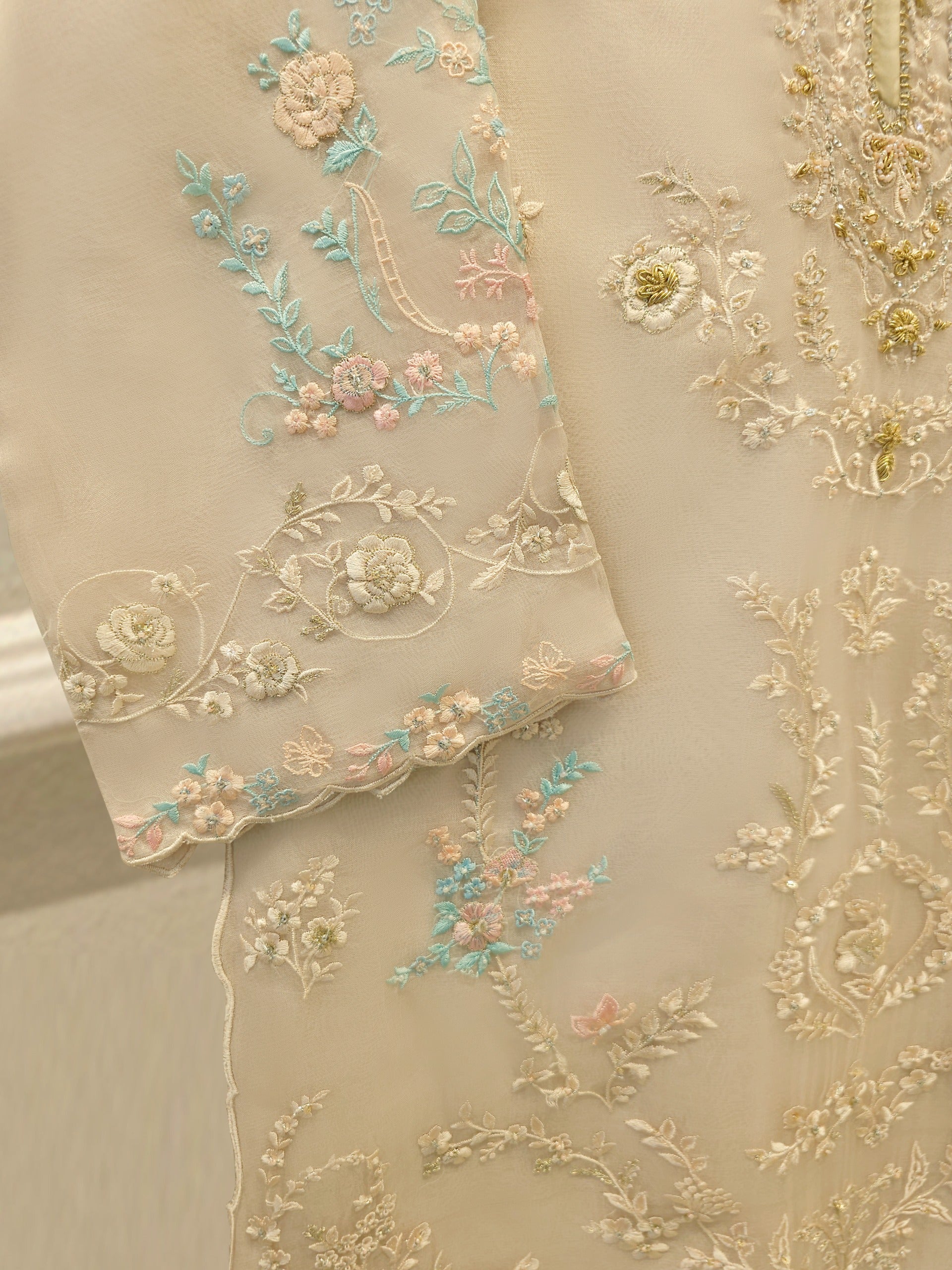 3 Piece - Pure Organza Embroidered Suit S114277 - Image 4