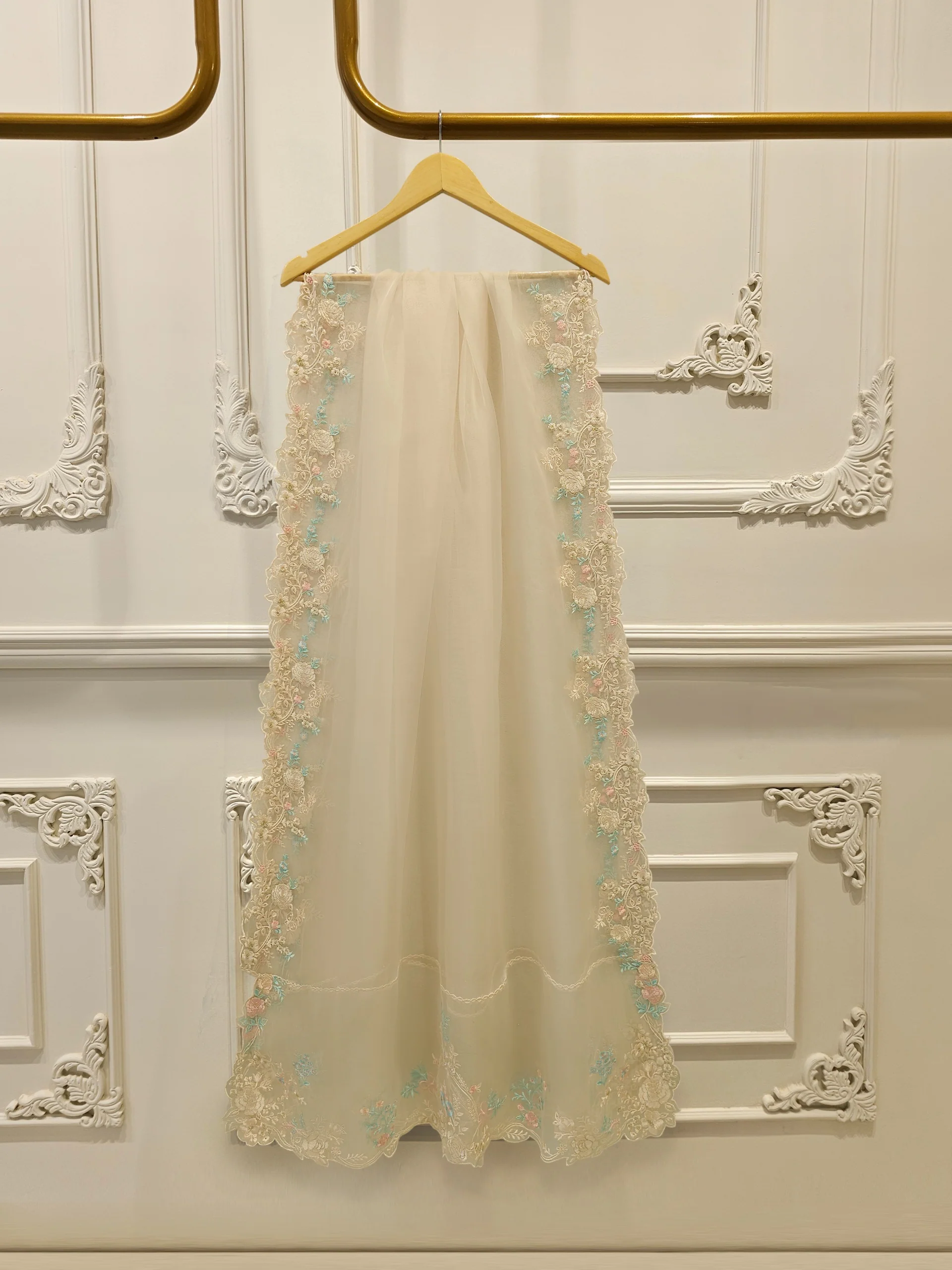 3 Piece - Pure Organza Embroidered Suit S114277 - Image 7