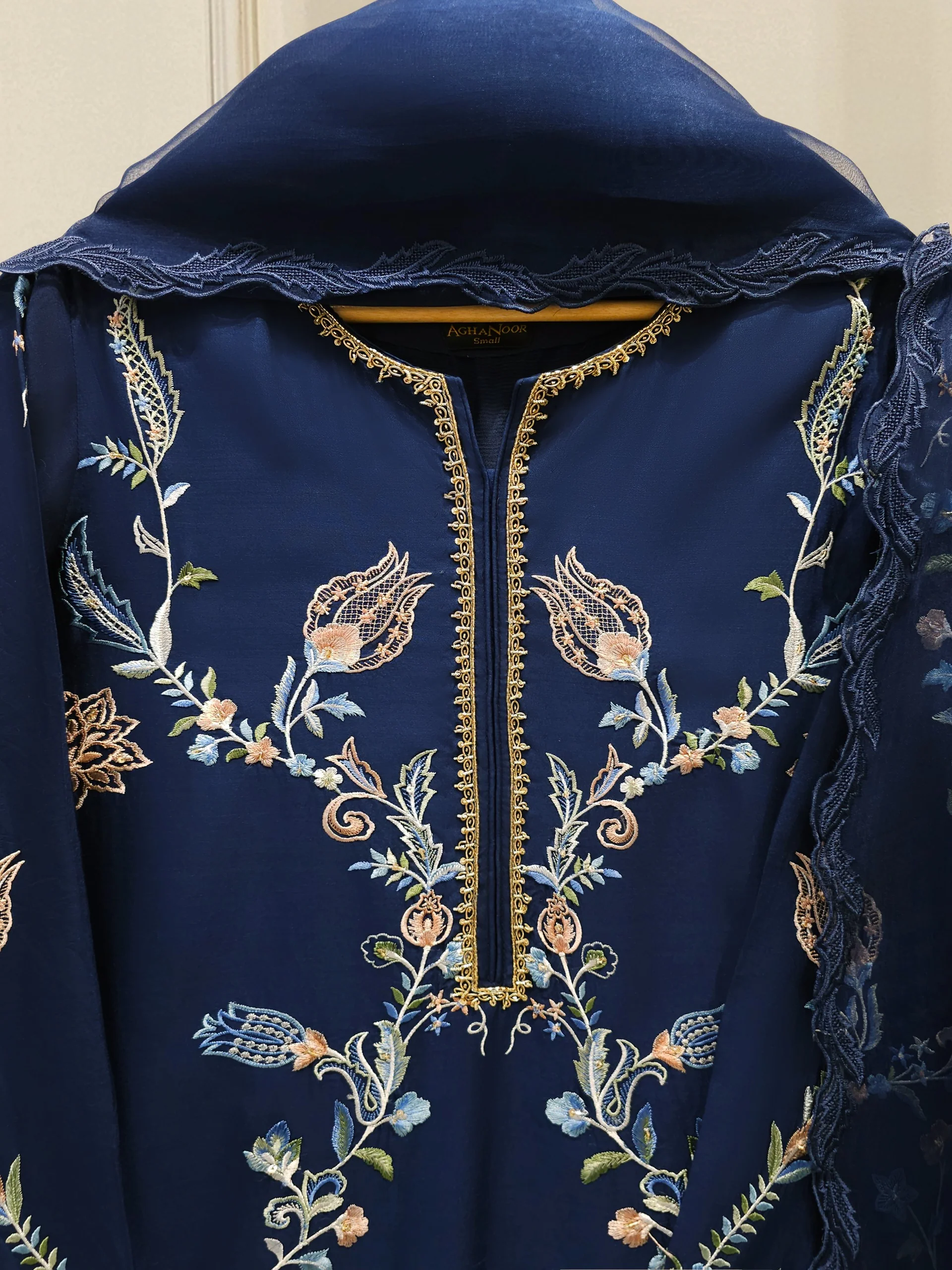 3 Piece- Pure Khadi Silk Embroidered Suit S113446 - Image 2