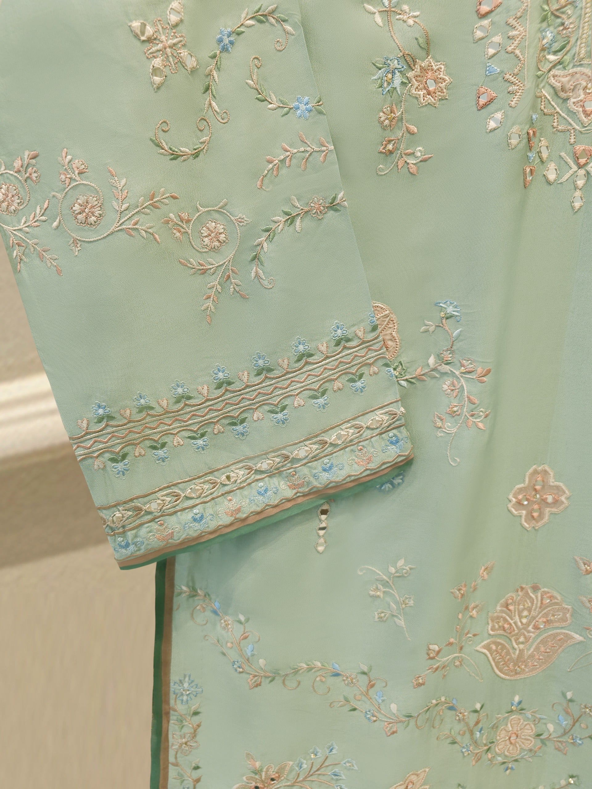3 Piece- Pure Sheesha Silk Embroidered Suit S114321 - Image 3
