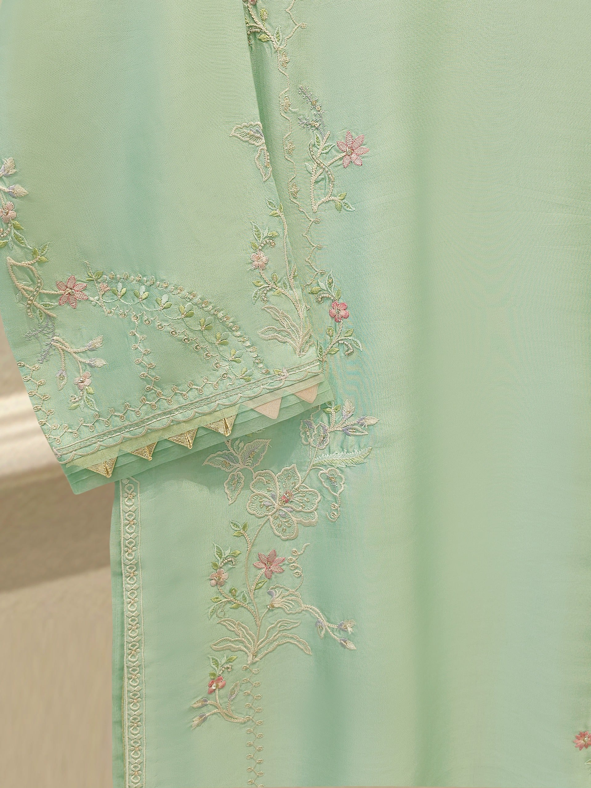 2 Piece- Pure Sheesha Silk Embroidered Suit S114329 - Image 3