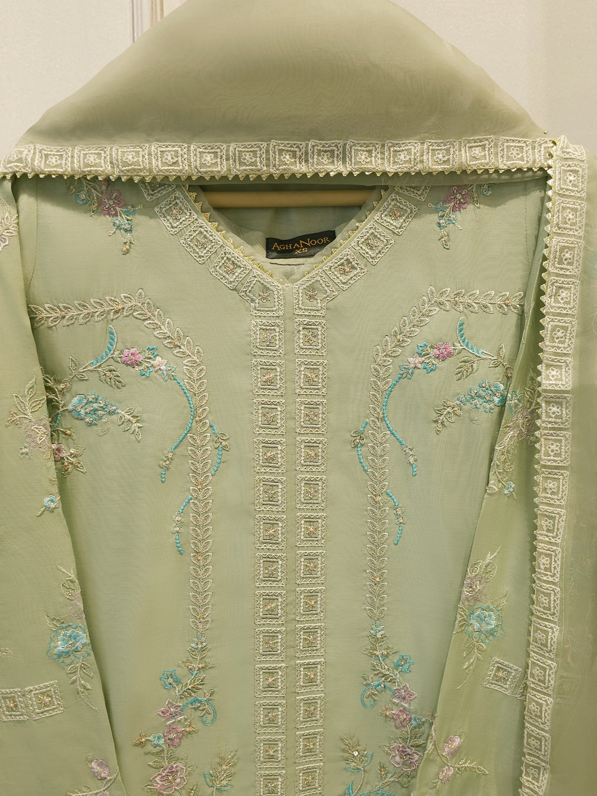 3 Piece- Pure Khaddi Silk Embroidered Suit S114344 - Image 2