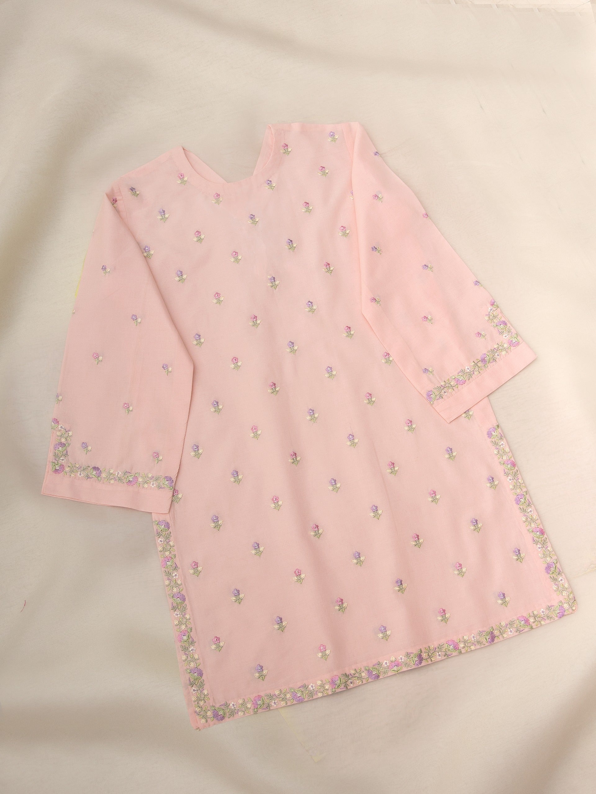 (Kids) 2 Piece - Embroidered Cambric Suit KD-020 - Image 5