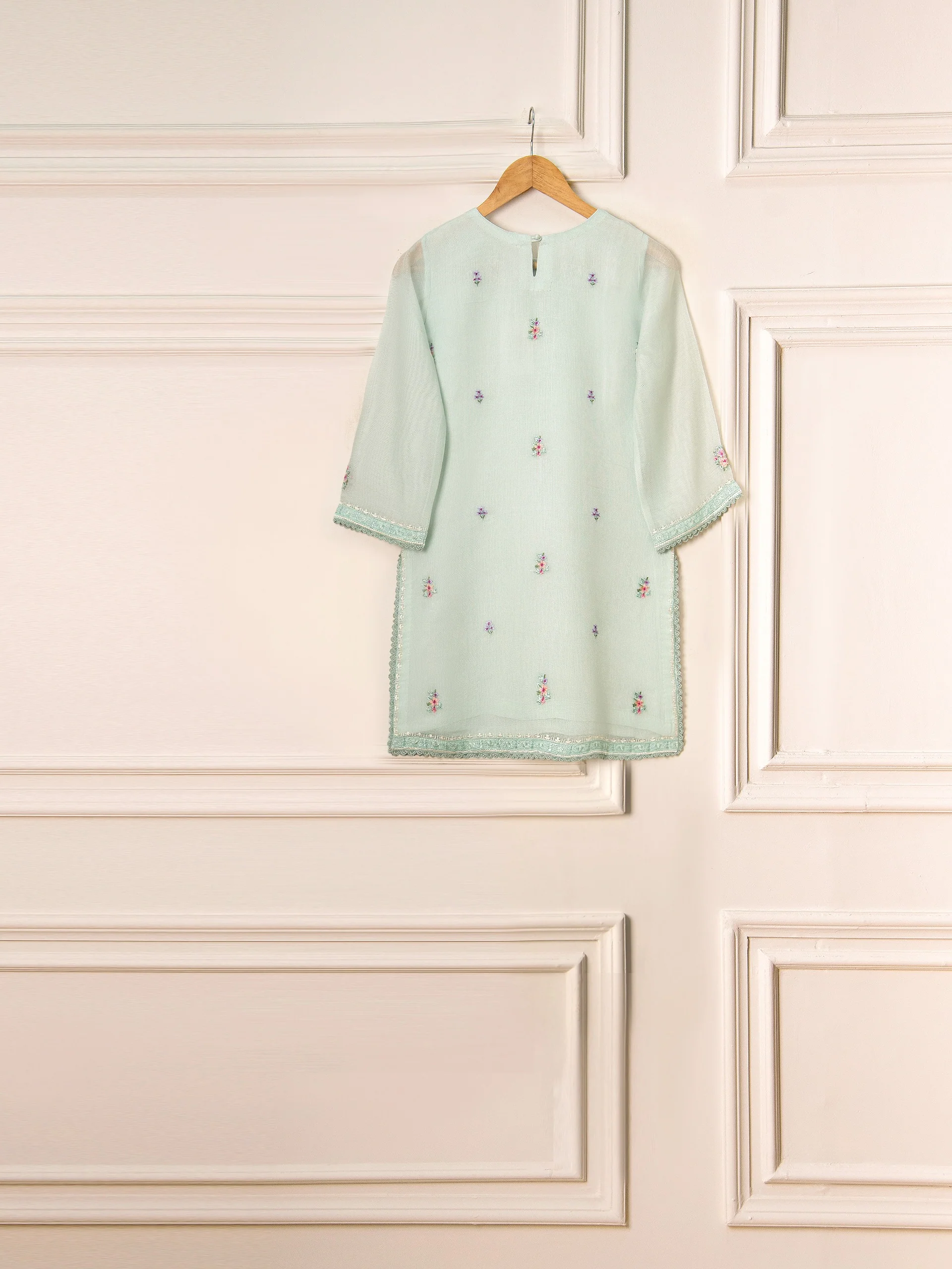 (Kids) 2 Piece - Embroidered Cotton Net Suit KD-018 - Image 6
