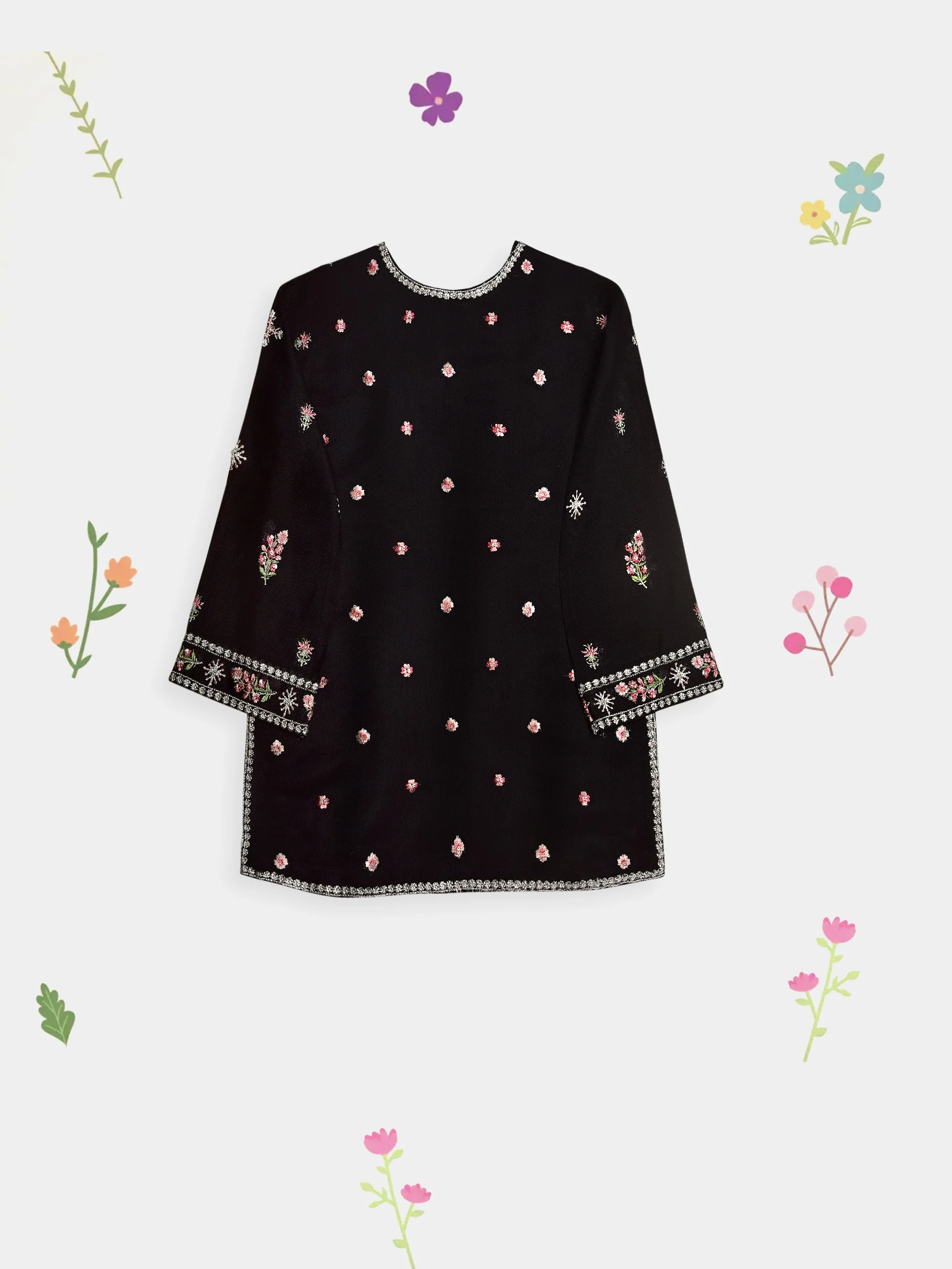 (Kids) 2 Piece - Embroidered Cotton Net Suit KD095 - Image 4