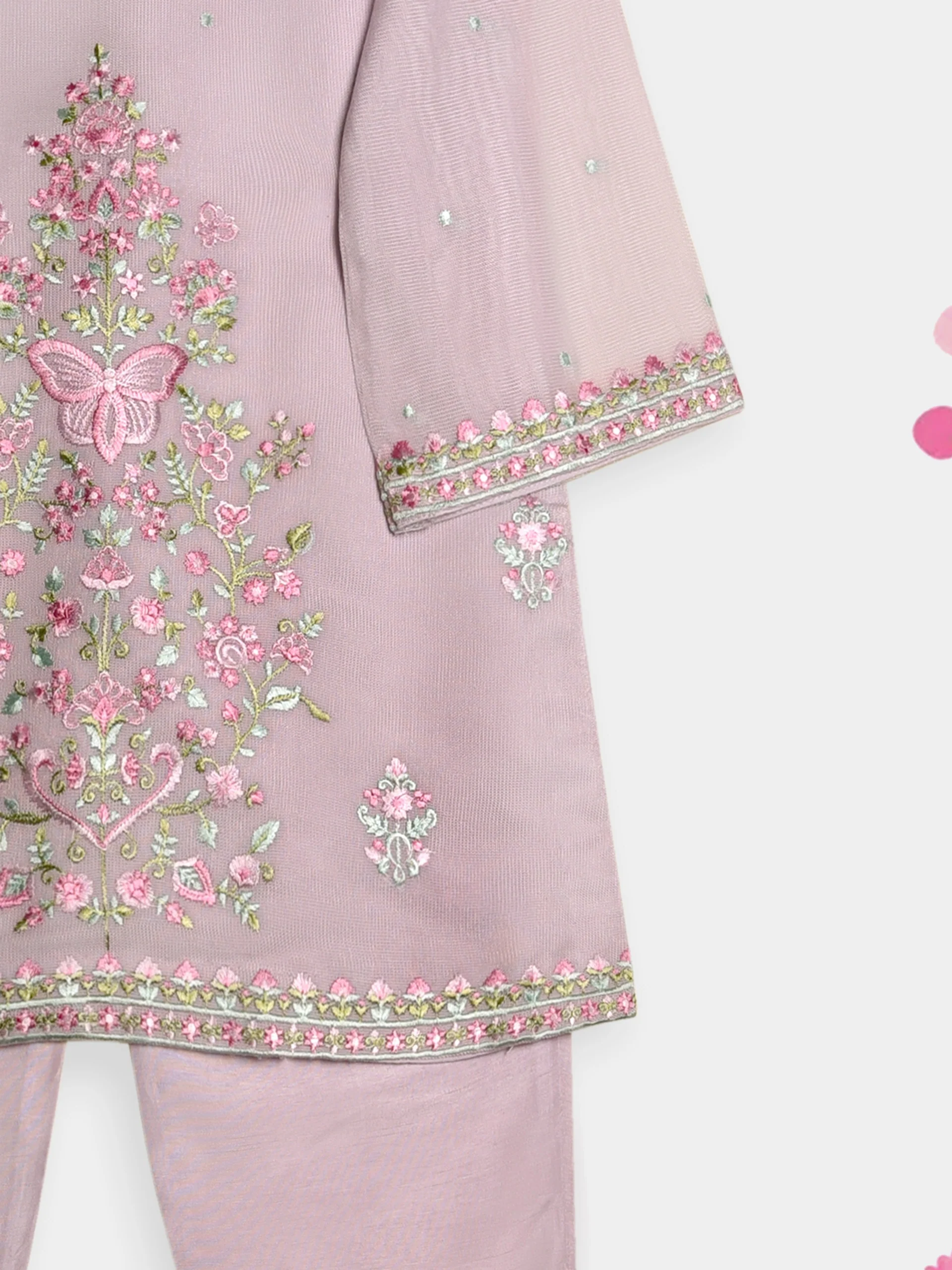 (Kids) 2 Piece - Embroidered Cotton Net Suit KD096 - Image 3