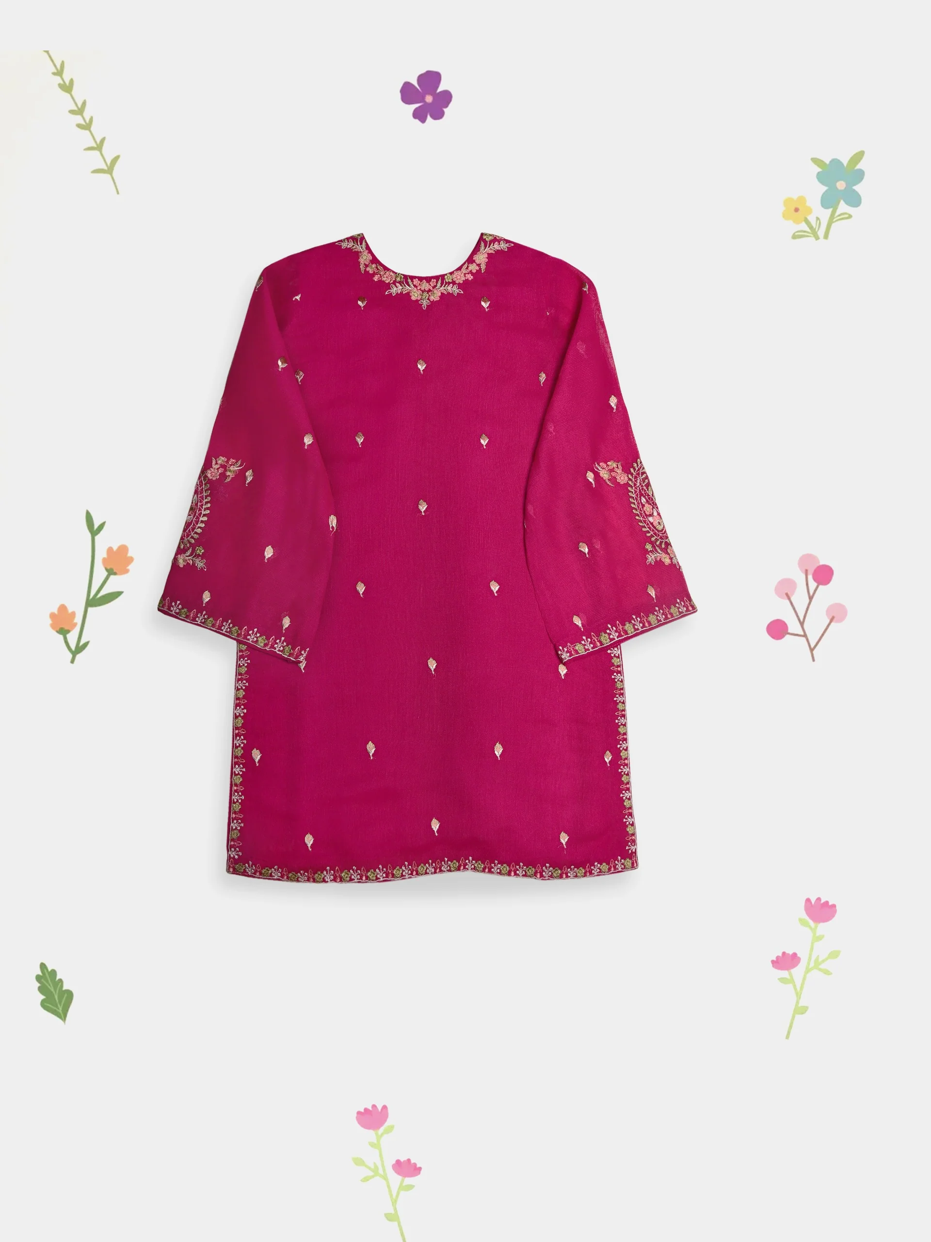(Kids) 2 Piece - Embroidered Cotton Net Suit KD098 - Image 4