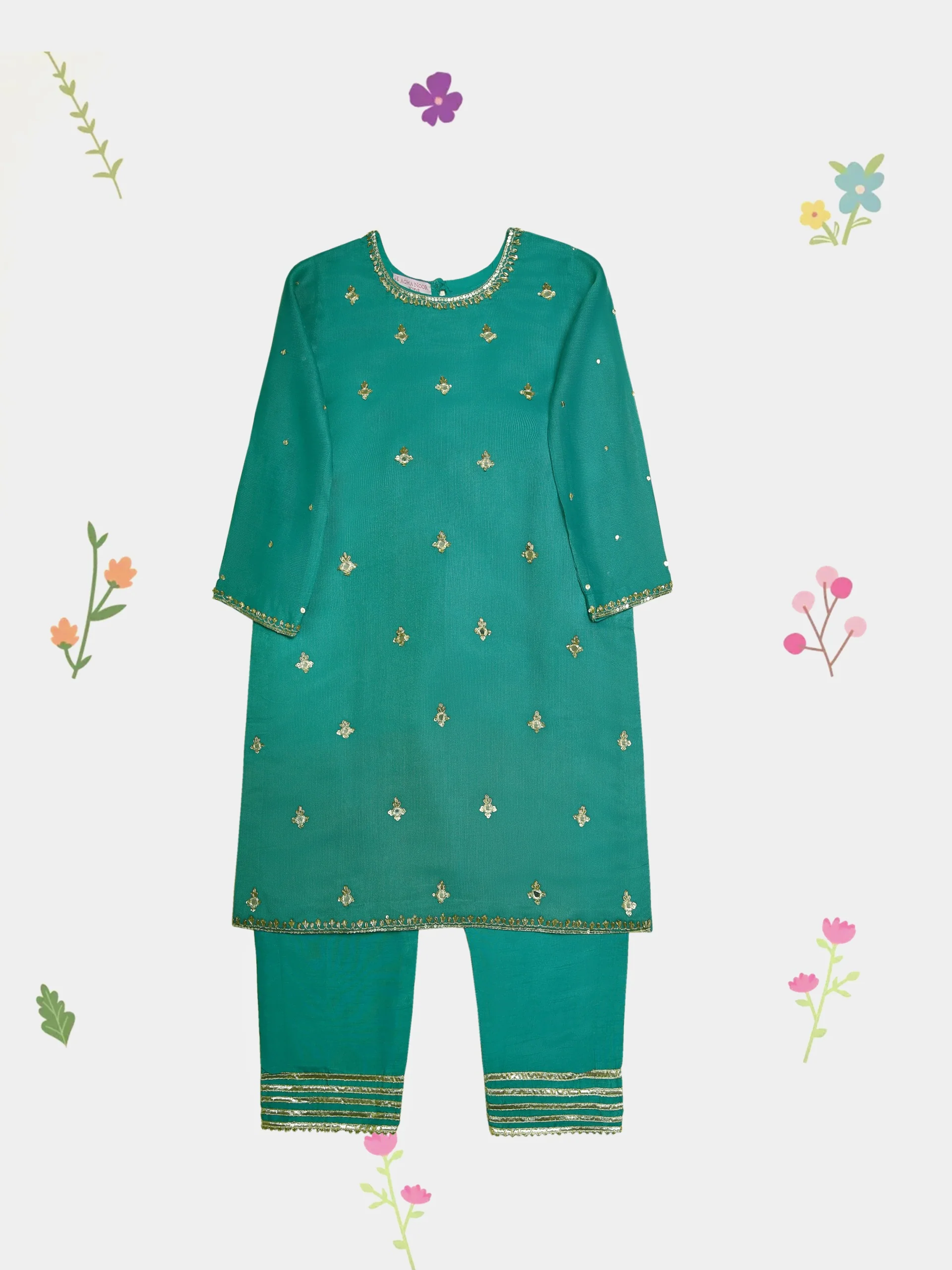 (Kids) 2 Piece - Embroidered Cotton Net Suit KD099