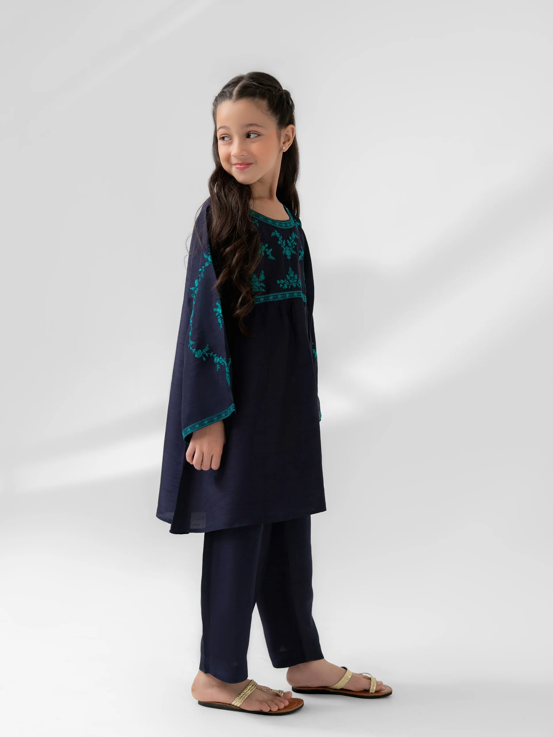 (Kids) 2 Piece - Embroidered Korean Silk Suit FKD-074 - Image 2