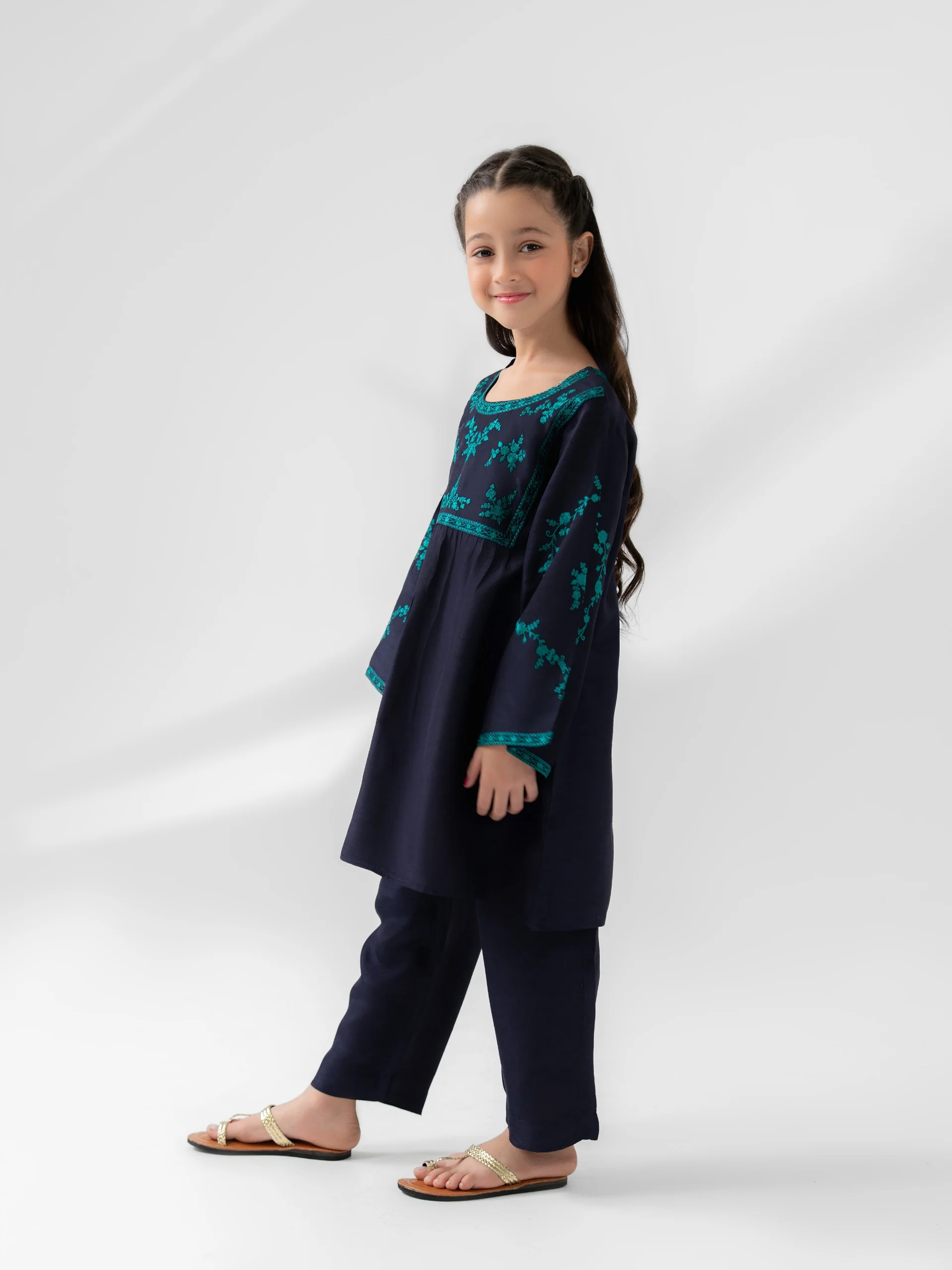 (Kids) 2 Piece - Embroidered Korean Silk Suit FKD-074 - Image 3