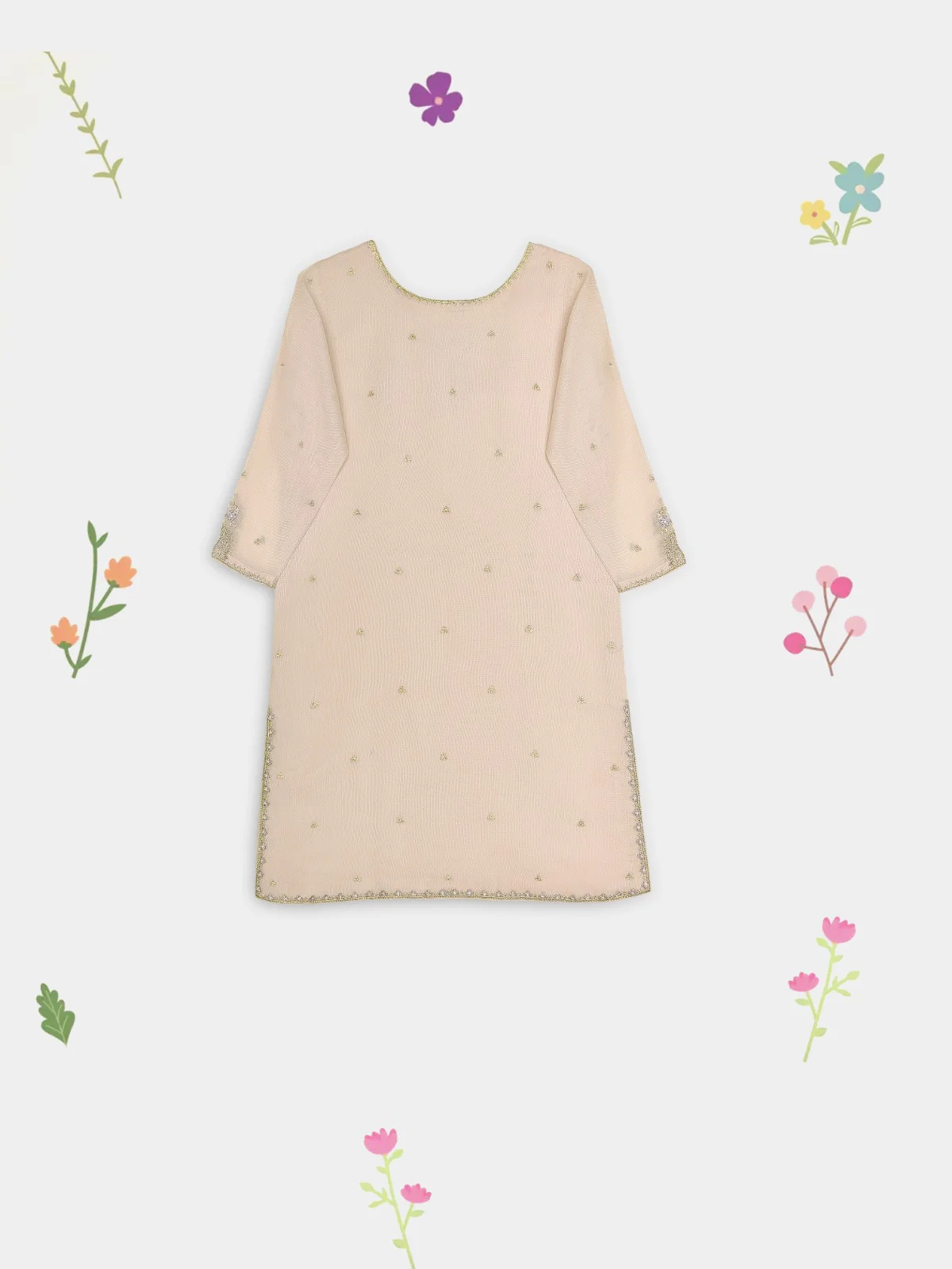 (Kids) 3 Piece - Embroidered Cotton Net Suit BRK-04 - Image 4
