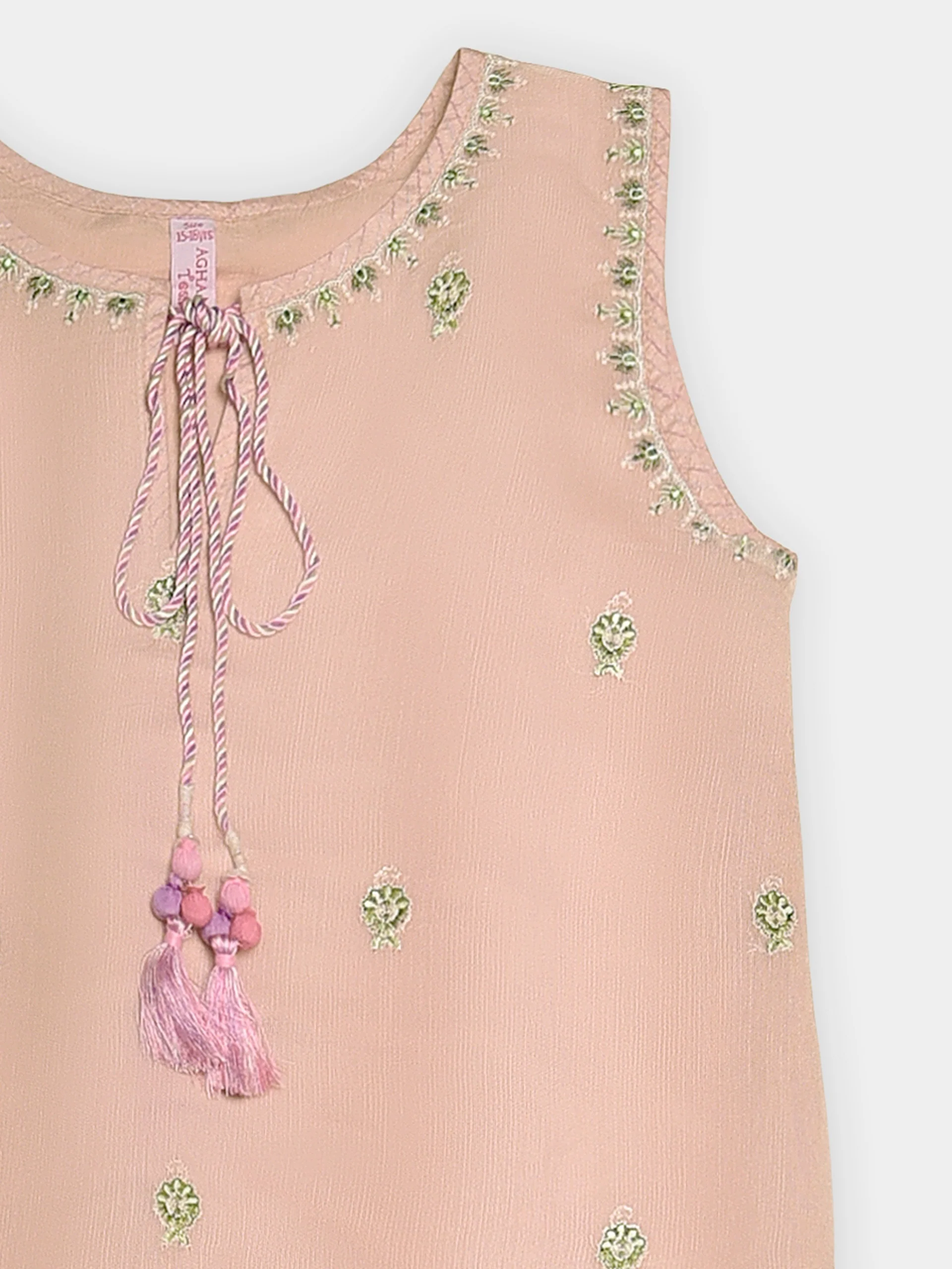 (Kids) 2 Piece - Embroidered Cotton Net Suit KD089 - Image 2