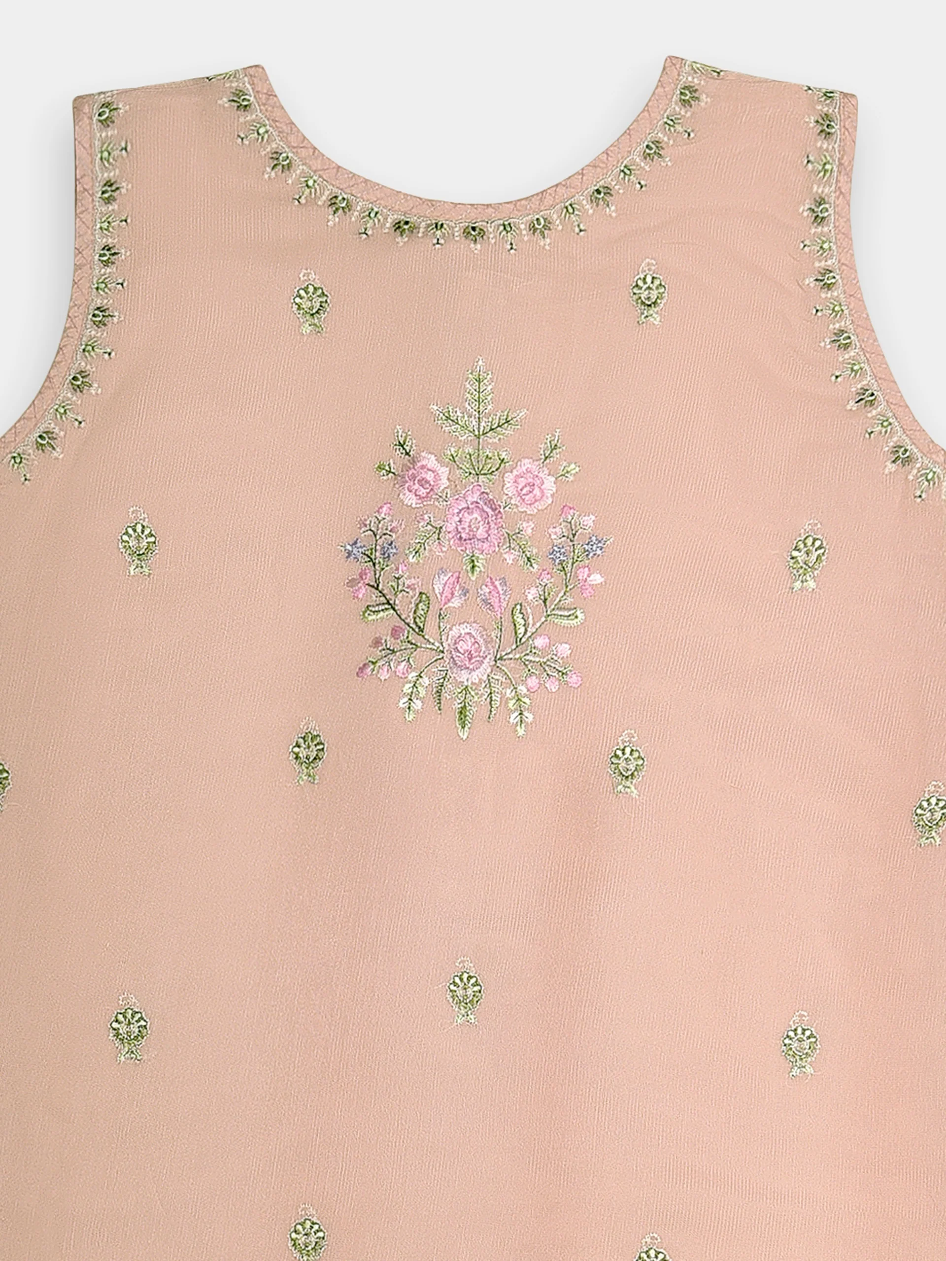 (Kids) 2 Piece - Embroidered Cotton Net Suit KD089 - Image 5