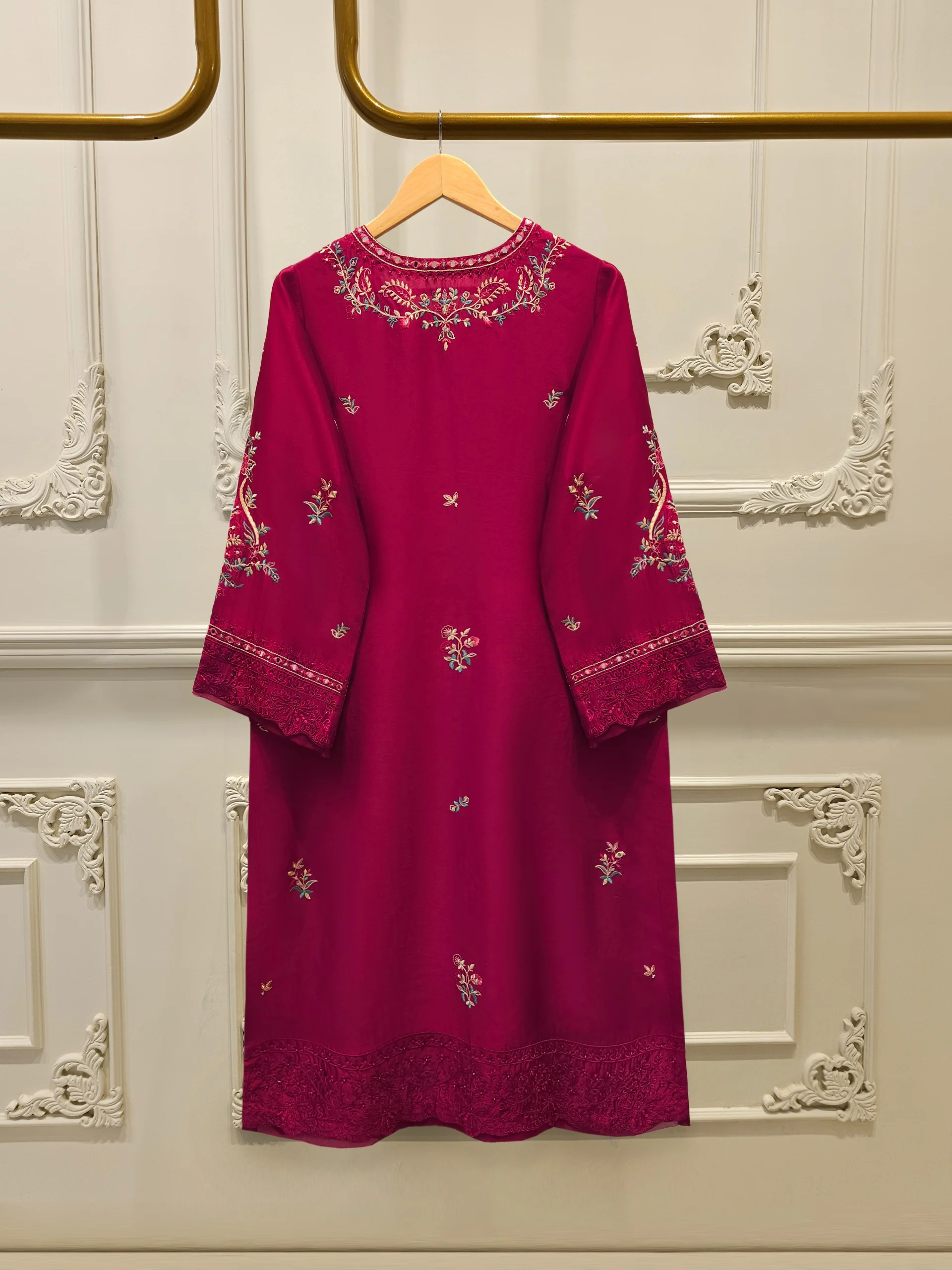 Pure Embroidered Sheesha Silk Shirt S114159 - Image 5