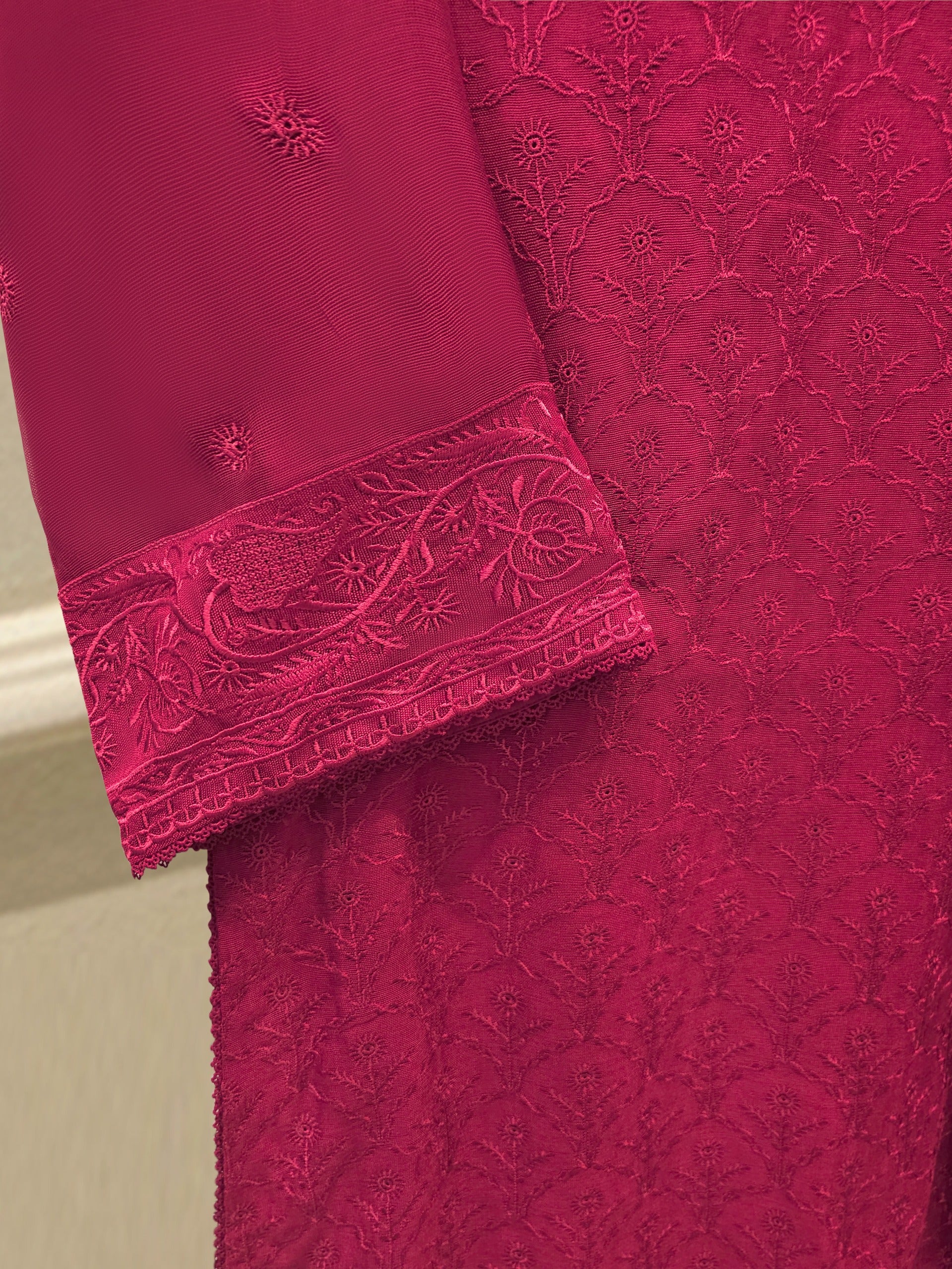 (Unstitched) 3 Piece - Pure Embroidered Cotton Net Suit S113614 - Image 3